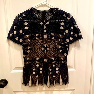 BCBGMaxAzria lace overlay peplum top